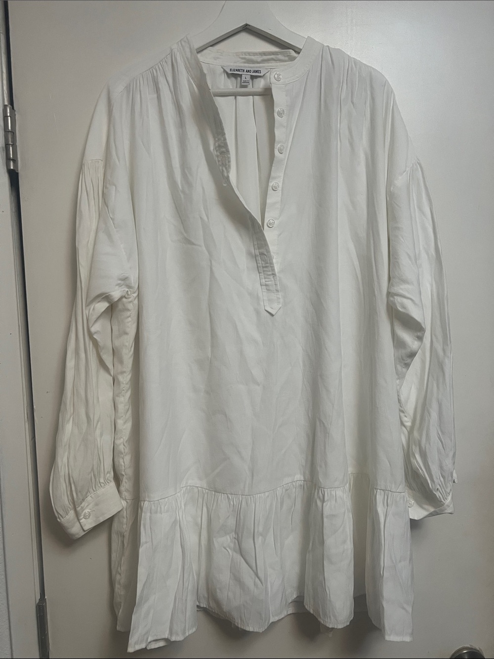Elizabeth &James White Button-Tiered Boho minimalist cottagecore lagenlook dress